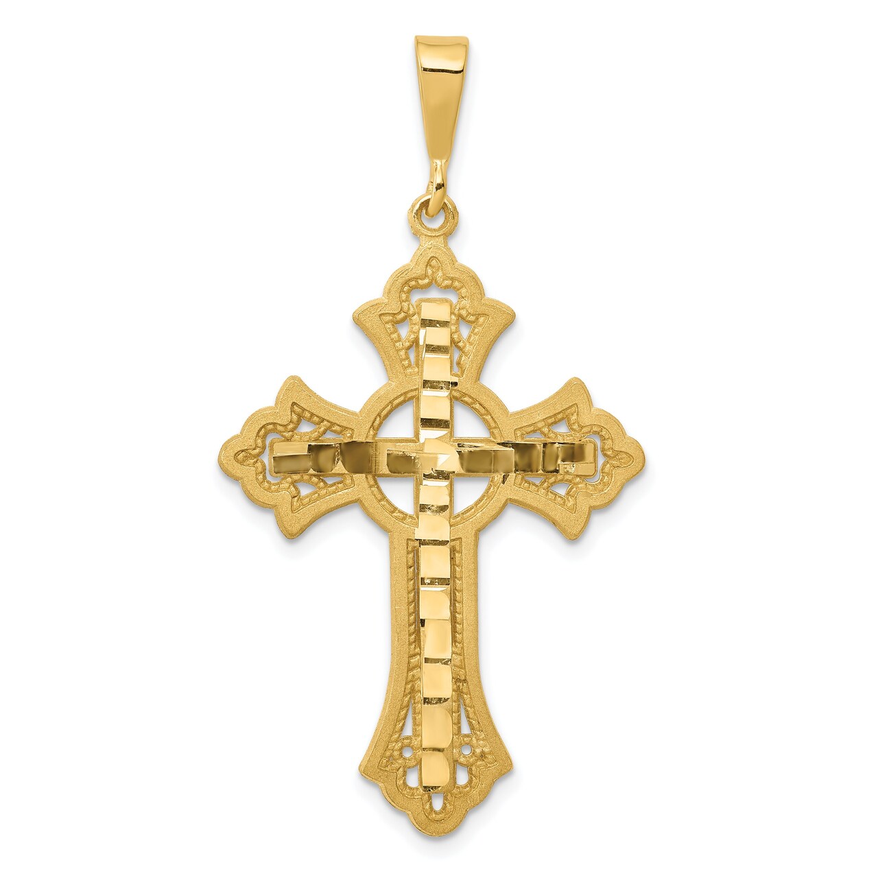 14K Yellow Gold Cross Pendant Charm Religious Jewelry 48 X 25mm